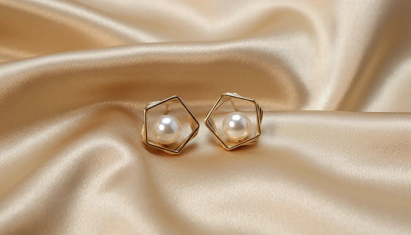 Radiant Pearl Gold-Plated Geometric Stud Earrings for Women – Elegant Daily Wear & Gifting